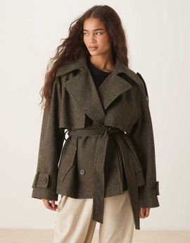 ASOS DESIGN ASOS DESIGN formal belted trench coat in heritage mini plaid-Brown