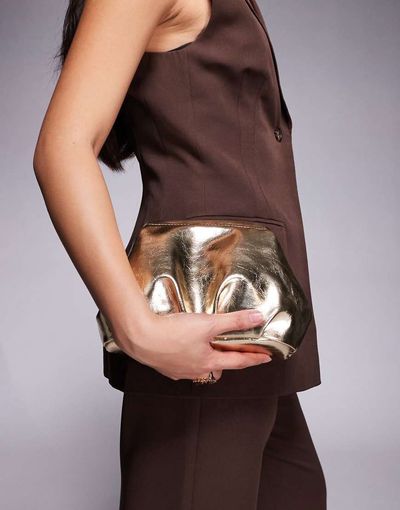 ASOS DESIGN ASOS DESIGN frame clutch purse with detachable crossbody strap in gold tone