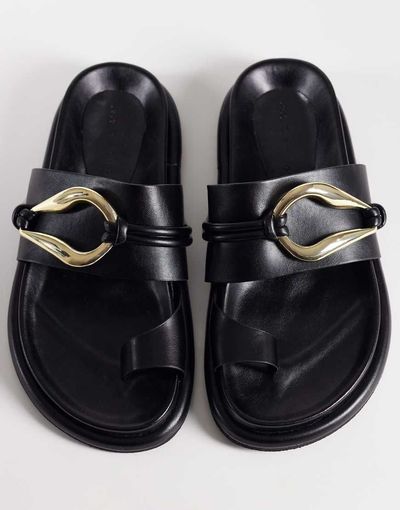 ASOS DESIGN ASOS DESIGN Francisco footbed sandals with metal trim in black