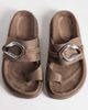 ASOS DESIGN ASOS DESIGN Francisco footbed sandals with metal trim in olive suedette-Green - 1