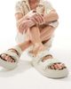 ASOS DESIGN ASOS DESIGN Freestyle flatform double buckle footbed slides in beige-White - 1