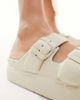 ASOS DESIGN ASOS DESIGN Freestyle flatform double buckle footbed slides in beige-White - 2