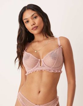 ASOS DESIGN ASOS DESIGN Fuller Bust Jessie spot embroidery frill underwired bra in dusty pink-No color