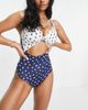 ASOS DESIGN ASOS DESIGN fuller bust loop front swimsuit with knot in navy polka dot spot-Multi - 4