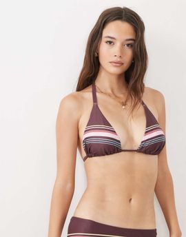 ASOS DESIGN ASOS DESIGN Fuller Bust Skylar high apex triangle bikini top in placement stripes-Brown