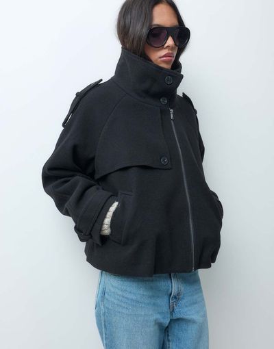 ASOS DESIGN ASOS DESIGN funnel cropped cape formal coat in black