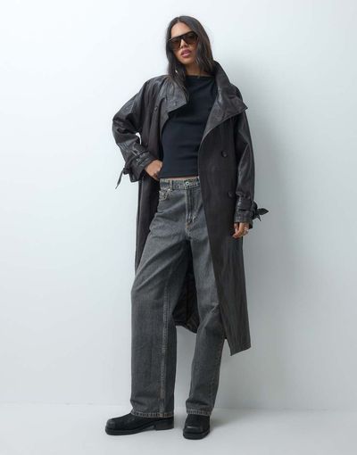 ASOS DESIGN ASOS DESIGN funnel leather look longline trench coat in chocolate-Brown