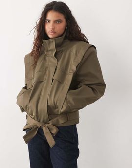 ASOS DESIGN ASOS DESIGN funnel neck belted hem 80s sporty jacket in olive-Green