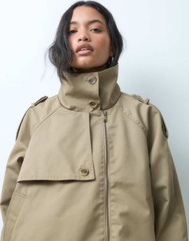 ASOS DESIGN ASOS DESIGN funnel neck cropped cape trench coat in rye-Neutral
