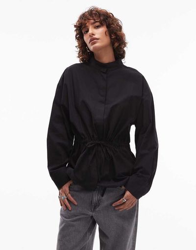 ASOS DESIGN ASOS DESIGN funnel neck drawstring waist shirt in black