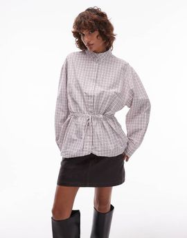 ASOS DESIGN ASOS DESIGN funnel neck drawstring waist shirt in check-Multi