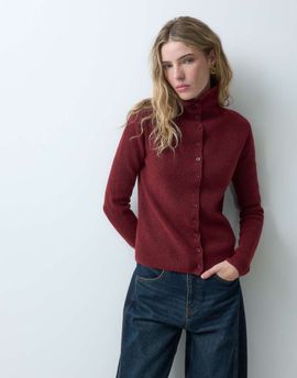 ASOS DESIGN ASOS DESIGN funnel neck ribbed cardi in burgundy-RED