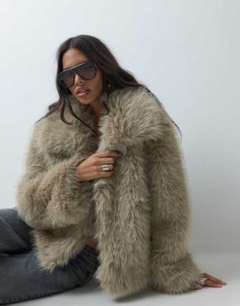 ASOS DESIGN ASOS DESIGN funnel neck short faux fur belted coat in mid brown