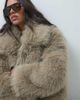 ASOS DESIGN ASOS DESIGN funnel neck short faux fur belted coat in mid brown - 3