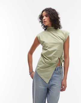 ASOS DESIGN ASOS DESIGN funnel neck sleeveless with wrap detail top in dusty green