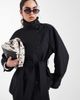 ASOS DESIGN ASOS DESIGN funnel neck tie belt trench coat in black - 1