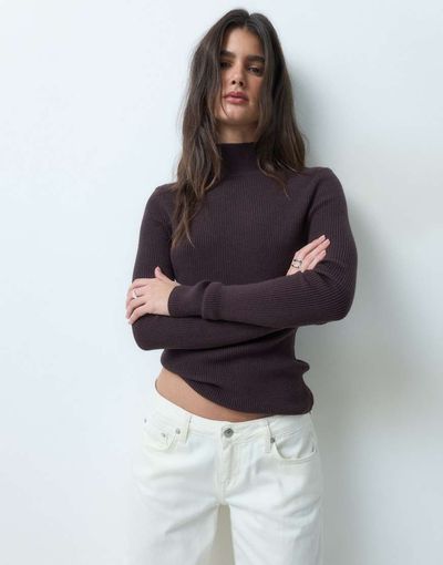 ASOS DESIGN ASOS DESIGN funnel neck top in chocolate-Brown