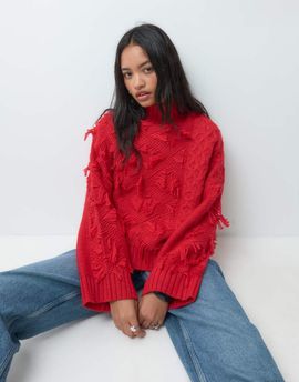 ASOS DESIGN ASOS DESIGN funnel neck wool blend tassel sweater in red