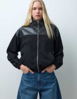 ASOS DESIGN ASOS DESIGN funnel neck zip up jacket with PU panel in black
