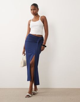 ASOS DESIGN ASOS DESIGN gathered sarong style maxi skirt in navy