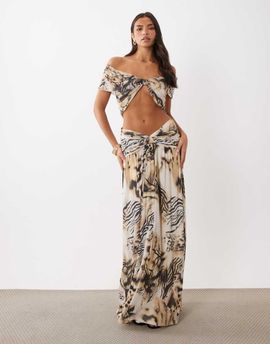ASOS DESIGN ASOS DESIGN gathered waist mesh maxi skirt in animal print - part of a set-Multi