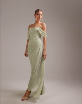 ASOS DESIGN ASOS DESIGN georgette bardot bridesmaids dress in sage green