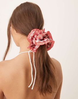 ASOS DESIGN ASOS DESIGN gingham plaid layered scrunchie with frill detail in red