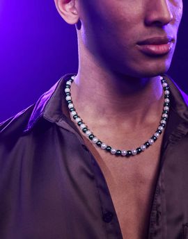 ASOS DESIGN ASOS DESIGN glass faux pearl beaded necklace in green and white