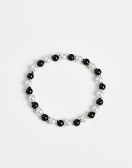 ASOS DESIGN ASOS DESIGN glass faux pearl bracelet with black beads-Multi