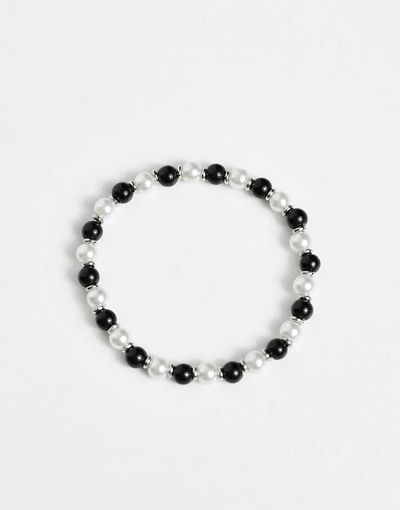 ASOS DESIGN ASOS DESIGN glass faux pearl bracelet with black beads-Multi