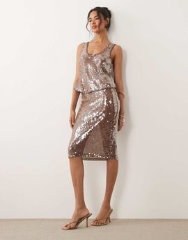 ASOS DESIGN ASOS DESIGN glass sequin pencil midi skirt in brown - part of a set