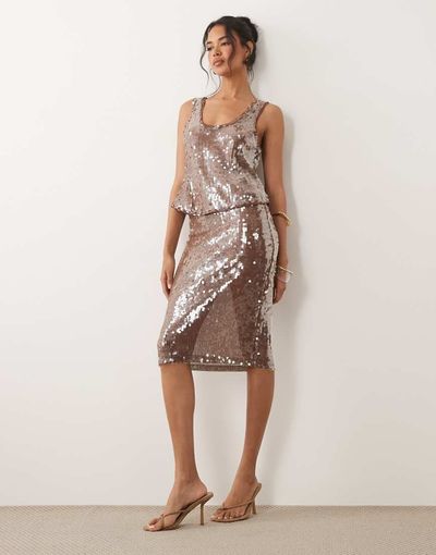 ASOS DESIGN ASOS DESIGN glass sequin pencil midi skirt in brown - part of a set