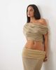 ASOS DESIGN ASOS DESIGN glitter knit off the shoulder asymmetric cinched waist top in gold - part of a set - 1