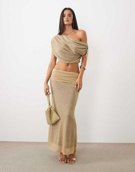 ASOS DESIGN ASOS DESIGN glitter knit ruched maxi skirt in gold - part of a set