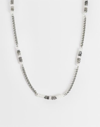 ASOS DESIGN ASOS DESIGN gray beaded and chain necklace in silver