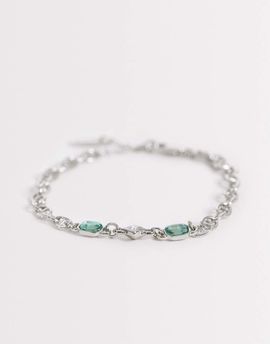 ASOS DESIGN ASOS DESIGN green and crystal stone chain bracelet in silver