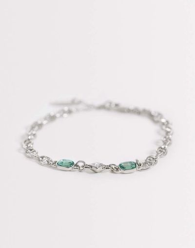 ASOS DESIGN ASOS DESIGN green and crystal stone chain bracelet in silver