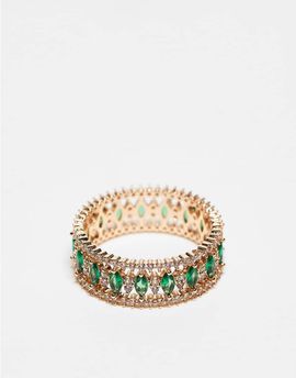 ASOS DESIGN ASOS DESIGN green crystal plain band ring in gold