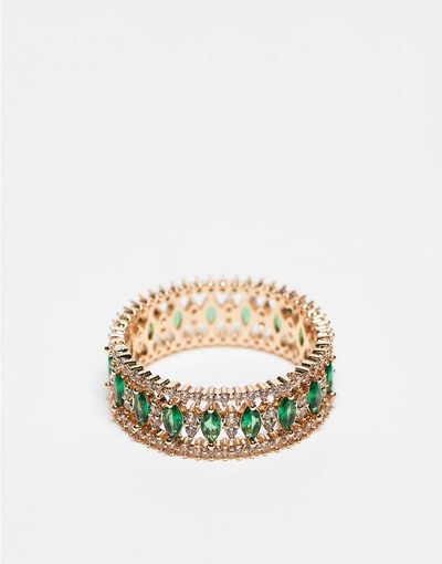 ASOS DESIGN ASOS DESIGN green crystal plain band ring in gold