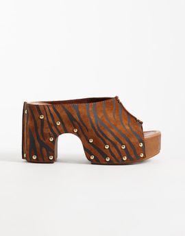 ASOS DESIGN ASOS DESIGN Hadley premium heeled mule clogs in zebra suede-Multi