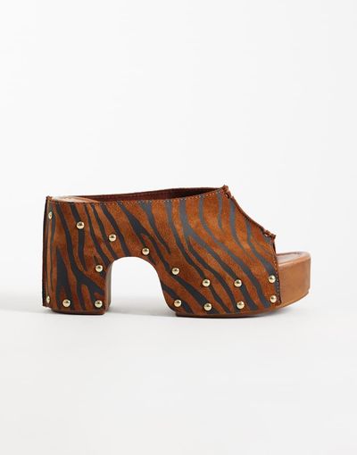 ASOS DESIGN ASOS DESIGN Hadley premium heeled mule clogs in zebra suede-Multi