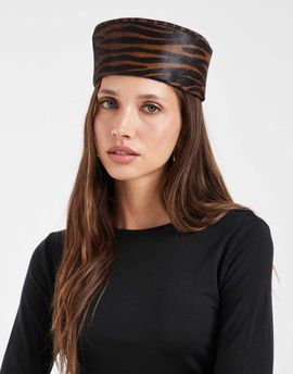 ASOS DESIGN ASOS DESIGN hair-on leather pillbox hat in brown zebra-Multi