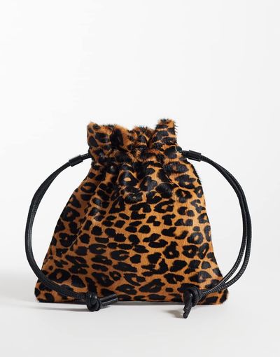 ASOS DESIGN ASOS DESIGN hair-on leather pouch clutch in leopard print-Brown