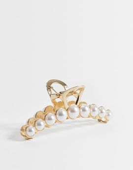 ASOS DESIGN ASOS DESIGN hair claw clip with faux pearl detail in gold tone-Multi
