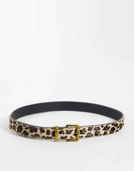 ASOS DESIGN ASOS DESIGN hair on leather belt with square buckle in leopard print-Brown
