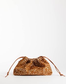 ASOS DESIGN ASOS DESIGN hair on leather drawstring pouch clutch bag with detachable strap in deer print-Multi