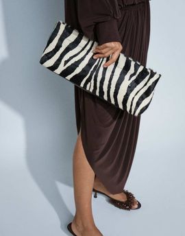 ASOS DESIGN ASOS DESIGN hair on leather elongated pouch grab bag in zebra print-Multi