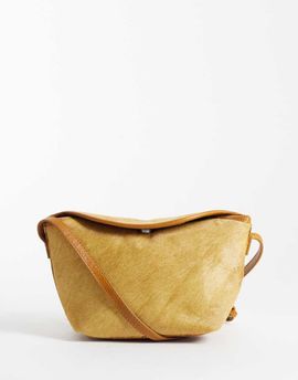 ASOS DESIGN ASOS DESIGN hair on leather mini flap top crossbody bag in chartreuse-Green