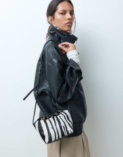 ASOS DESIGN ASOS DESIGN hair on leather mini flap top crossbody bag in zebra print-Multi