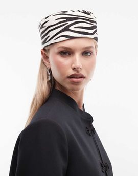 ASOS DESIGN ASOS DESIGN hair on leather pillbox hat in zebra print-Multi